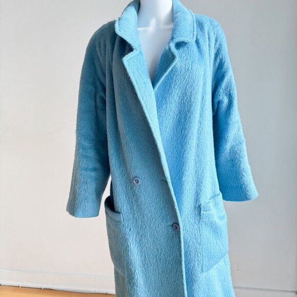 Vintage Light Blue 100% Mohair Wool Winter Coat L - Picture 3 of 11